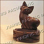 carving ash tray cat acacia woodcraft